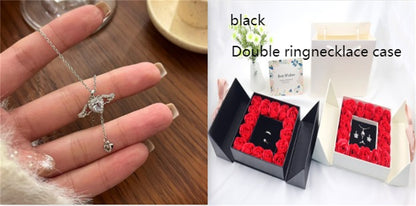Rose Box Double Door Jewelry Box Valentine's Day Bow Gift Box Necklace Locket