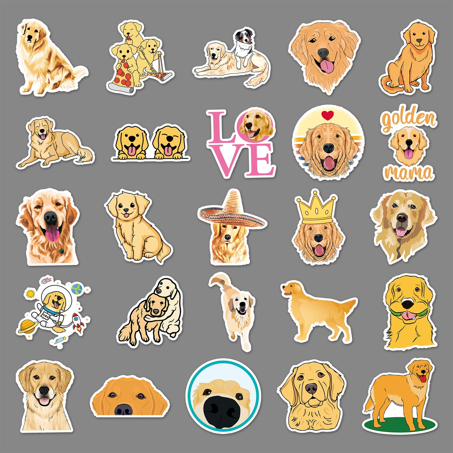 50 Sheets Waterproof Golden Retriever Graffiti Personalized Cartoon Animal DIY Stickers