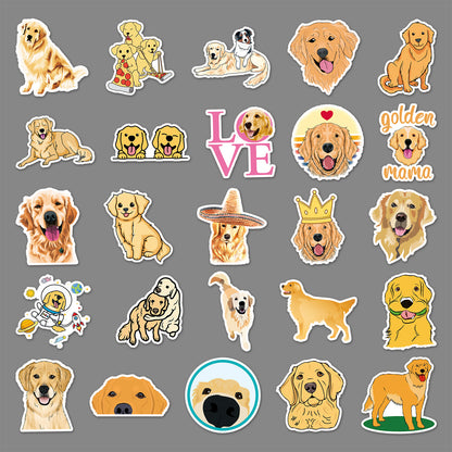 50 Sheets Waterproof Golden Retriever Graffiti Personalized Cartoon Animal DIY Stickers