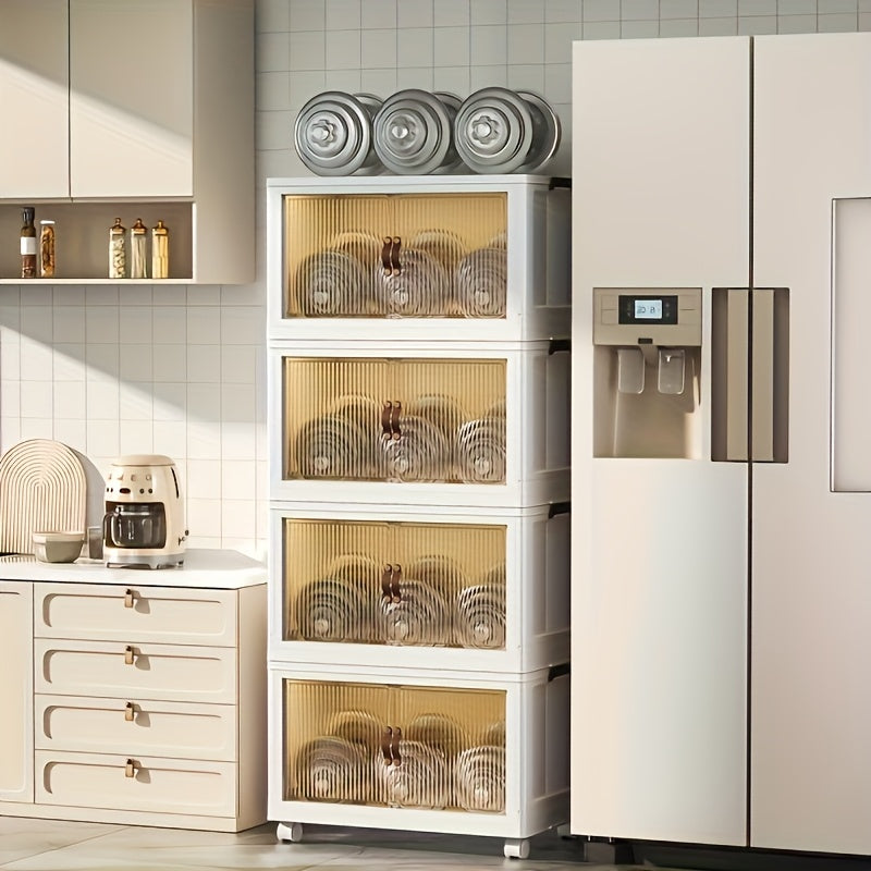 1pc Rectangle Storage Box with Lids, Plastic Waterproof Collapsible Organizer on Wheels, Magnetic Closure Multipurpose Container for Home & Kitchen Storage