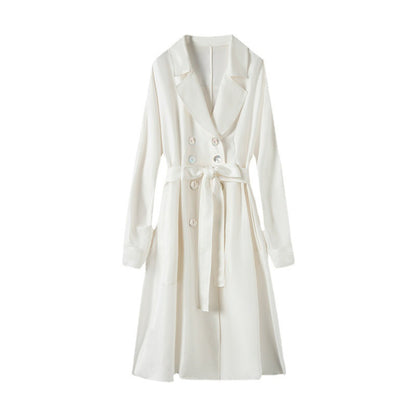 Women's Over-the-Knee Mid-Length Trench Coat with Silk Waist Belt - Elegant Winter Coat