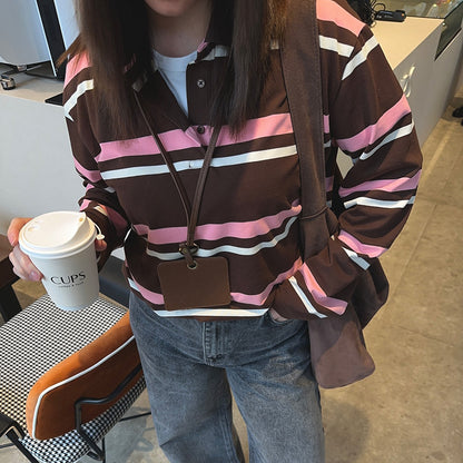 Arrival Brown Striped Loose-Fit Long-Sleeve Top
