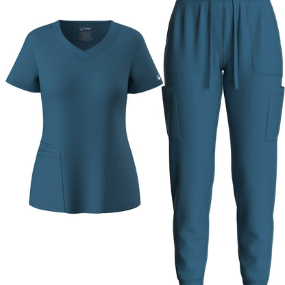 Premium Medical Scrubs Set - V-Neck Top & Drawstring Pants | Professional Healthcare Uniform for Women