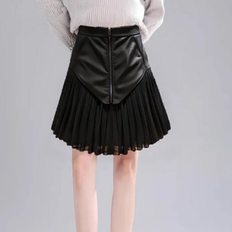 Fashionable And Versatile Patchwork Pleated Skirt