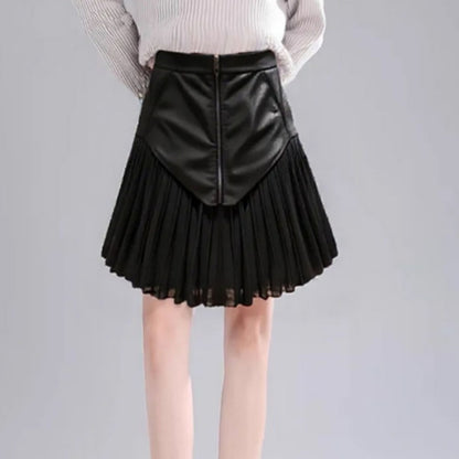 Fashionable And Versatile Patchwork Pleated Skirt