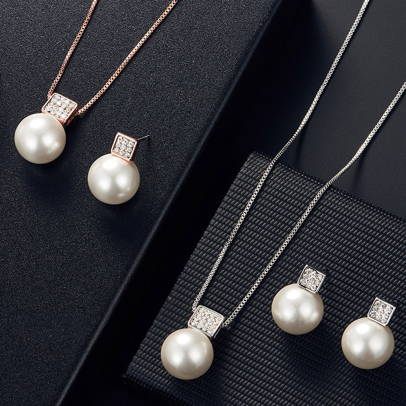 Versatile Square Pearl Earring Necklace Jewelry Set