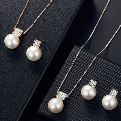 Versatile Square Pearl Earring Necklace Jewelry Set