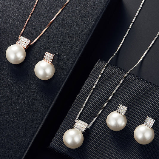 Versatile Square Pearl Earring Necklace Jewelry Set