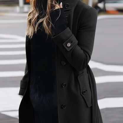 Women's Luxury Woolen Coat - Slim Fit Stand Collar Cardigan | Premium Winter Outerwear