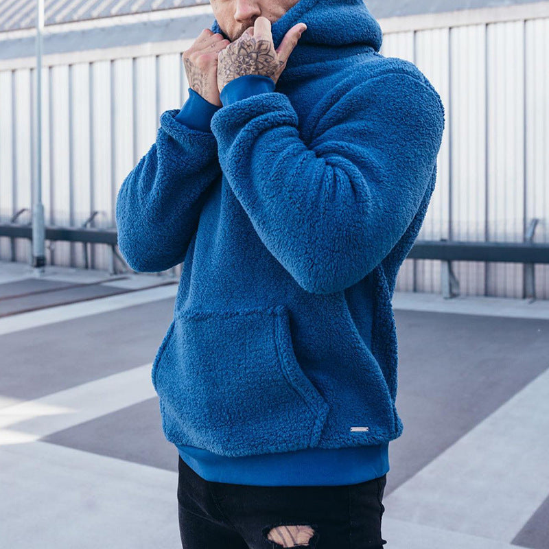 Men's Plush Hoodies Sweatshirt With Big Pocket Fashion Long-sleeved Pullover Hooded Top Solid Clothing