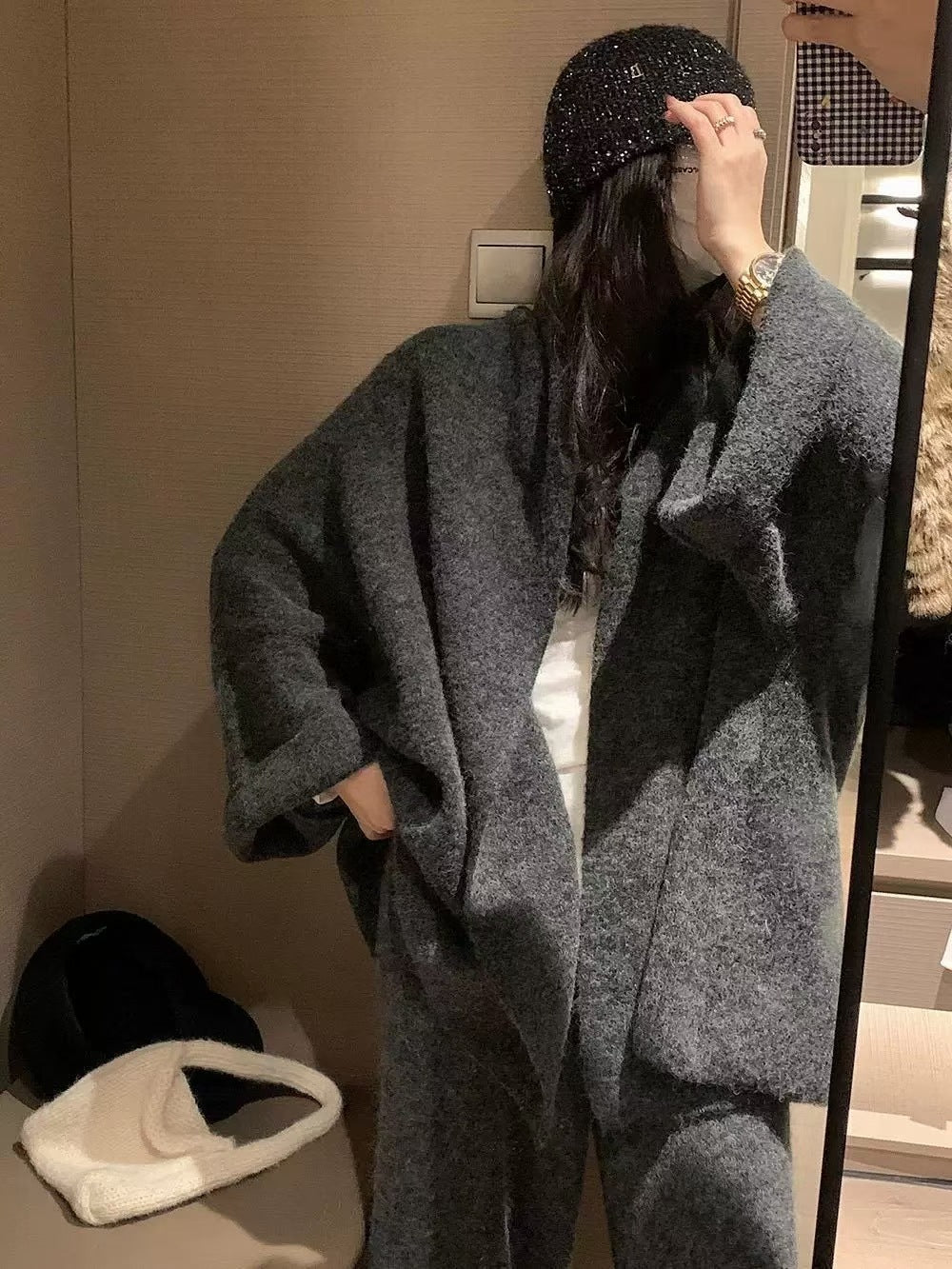 Knitted Women's Loose Sweater Cardigan Wide Leg Pants Two-piece Set