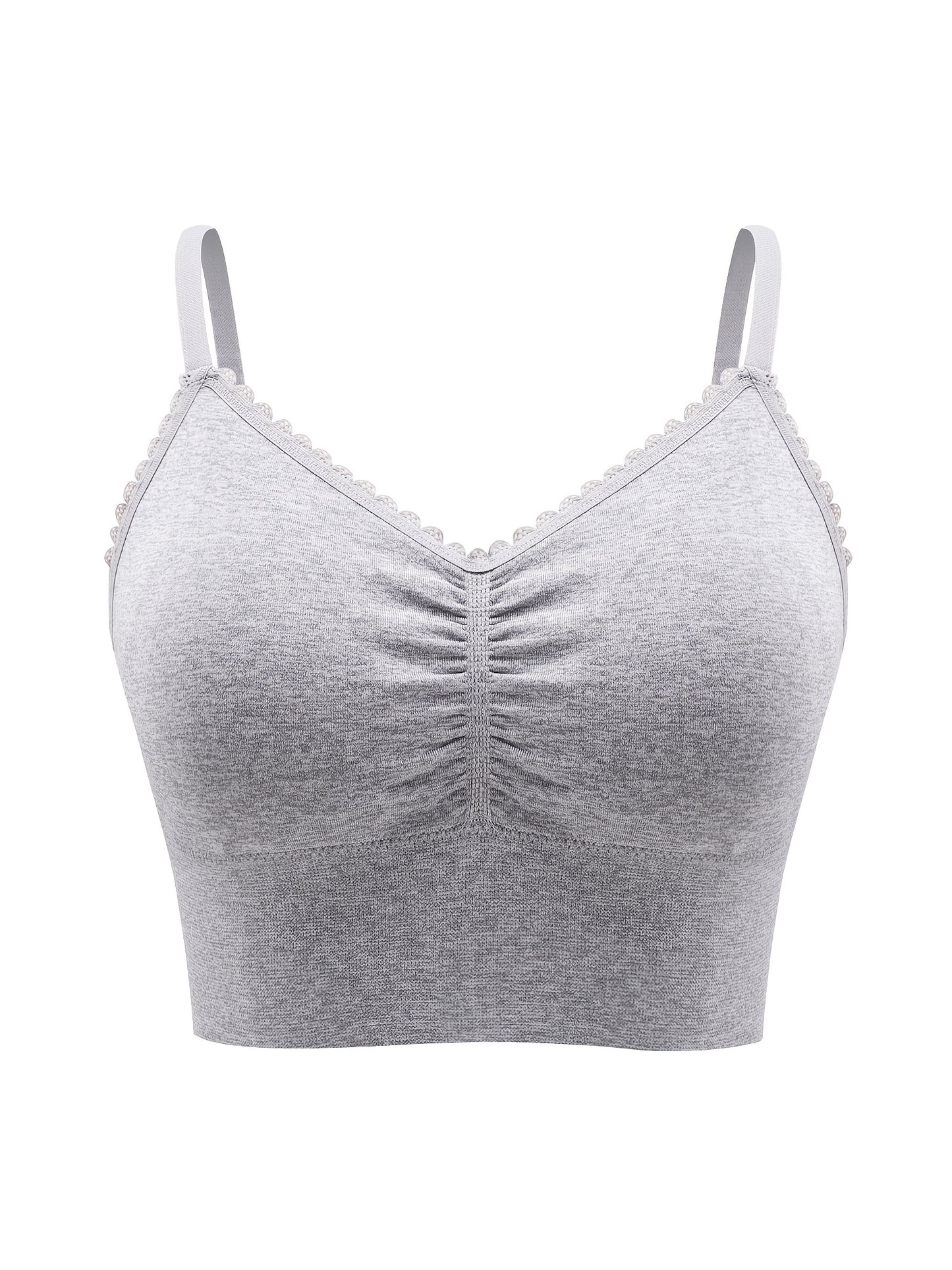 Women'S Plus Size Lace Wireless Bralette, Solid Color Polyamide 90% Elastane 10% Knit Fabric, High Stretch Comfort Full Coverage Sleep Bra, Removable Padding, Breathable Lingerie