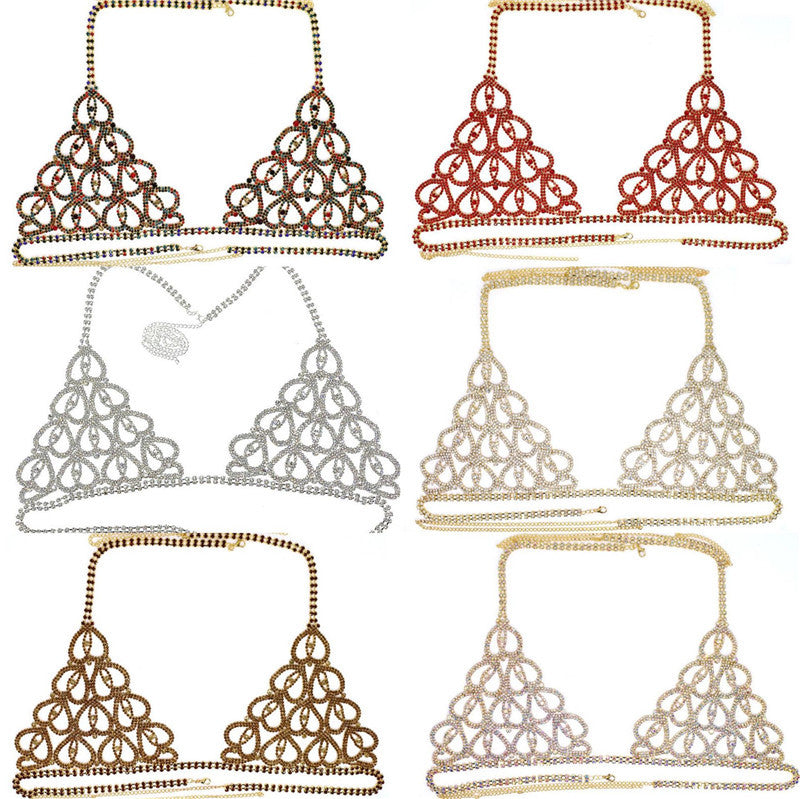 Sexy Bikini With Heart-shaped Rhinestone Claw Chain On Body Chain