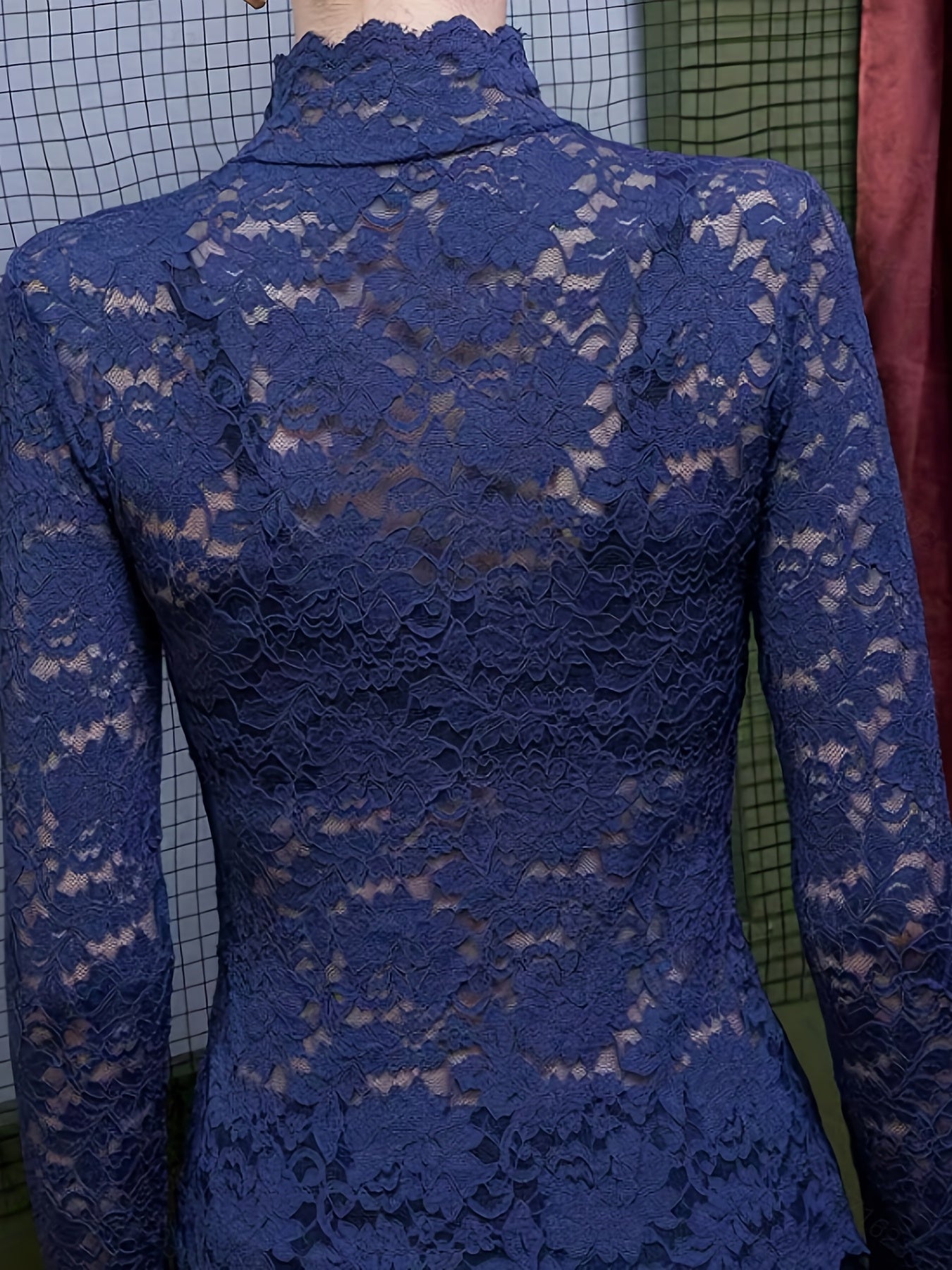 Slim Sexy Long Sleeve Lace Mock Neck Top - Women's Spring & Fall Clothing