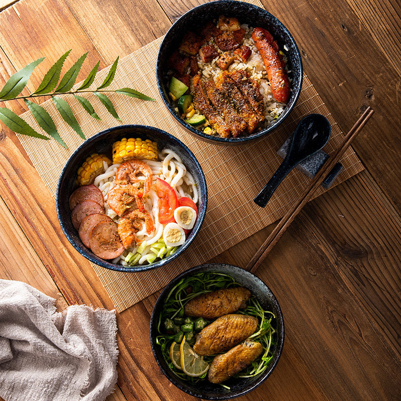 Japanisches Ramen-Schüssel-Set aus Keramik, Instantnudeln, Essstäbchen und Löffel