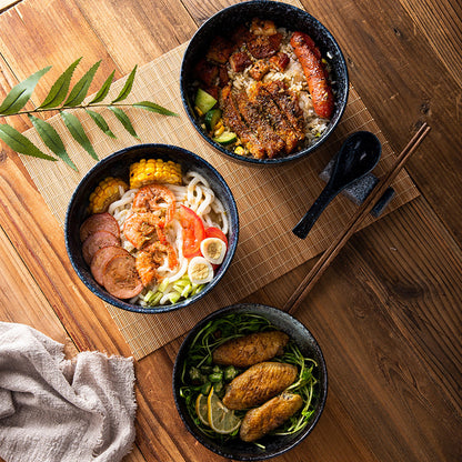 Japanisches Ramen-Schüssel-Set aus Keramik, Instantnudeln, Essstäbchen und Löffel