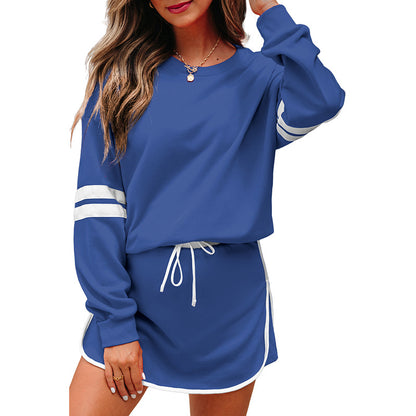 Loose Long Sleeve Women's Versatile Printed Dress Two-piece Set