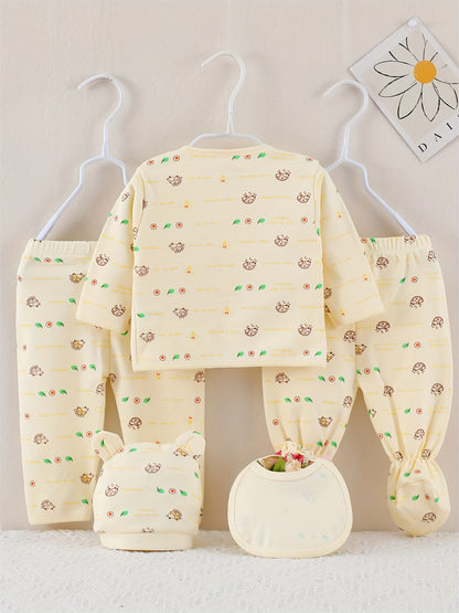 5pcs Baby 0-3m Set, All-Season Casual Outfits for Boys and Girls, Newborn Clothes, Girls' Pants and Baby Hat with Drool Bib, Baby Shower Essentials, for Outdoor