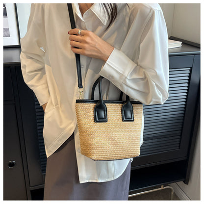 Women's Straw Woven High-grade Portable Bucket Bag