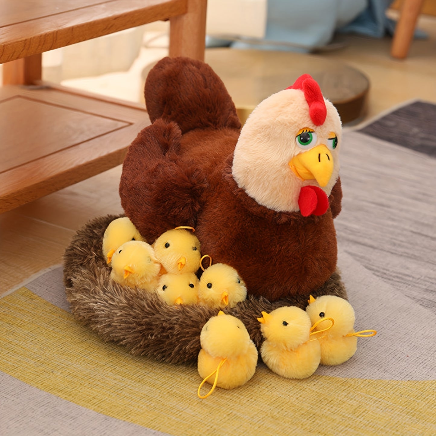 28.98cm Swan Chick Family Plush Toy, Chicken Mother Swan Plush Dolls Lifelike Animals Stuffed Doll With Nest, Kids Christmas Gift