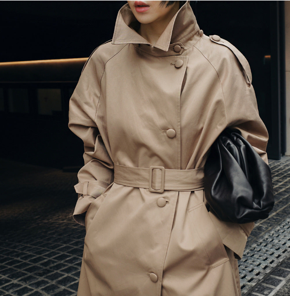 Women's Solid Color Spring And Autumn Korean Style Simple Mid-length Trench Coat