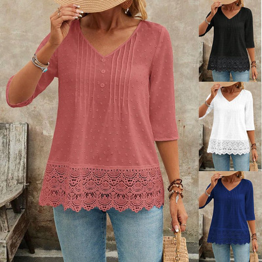 Hollow-out Embroidered Casual Women's Blouse