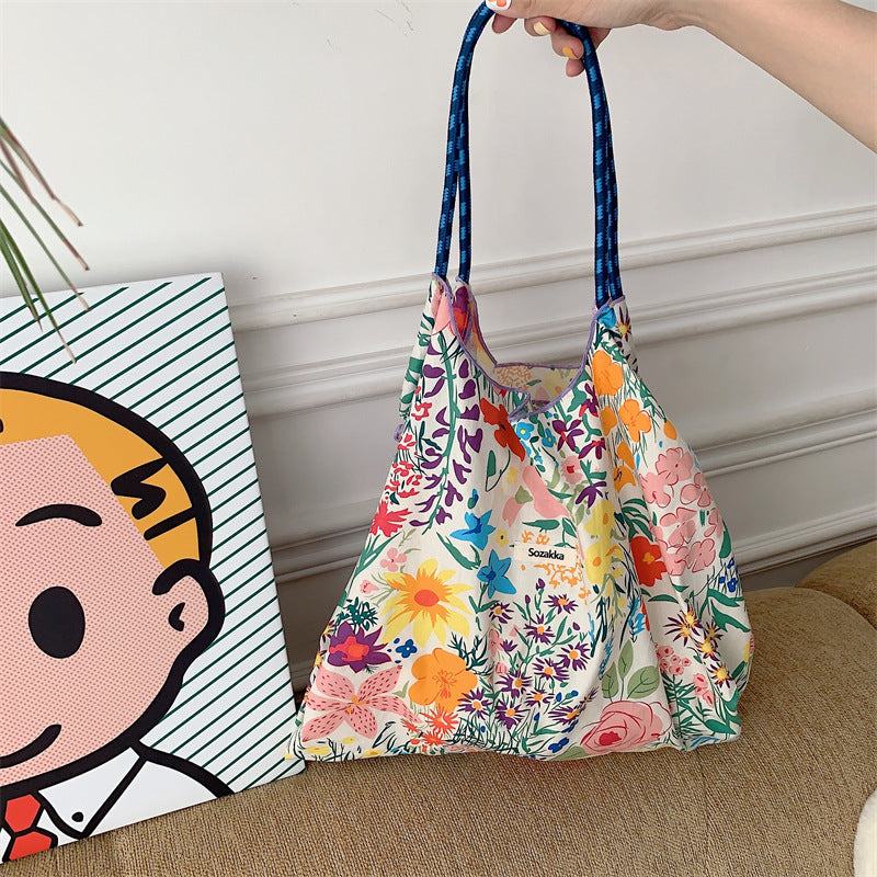 Large Capacity Hand Shoulder Bag Drawstring Floral