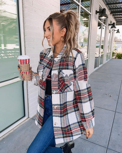 Long Sleeve Loose Women Plaid Coat