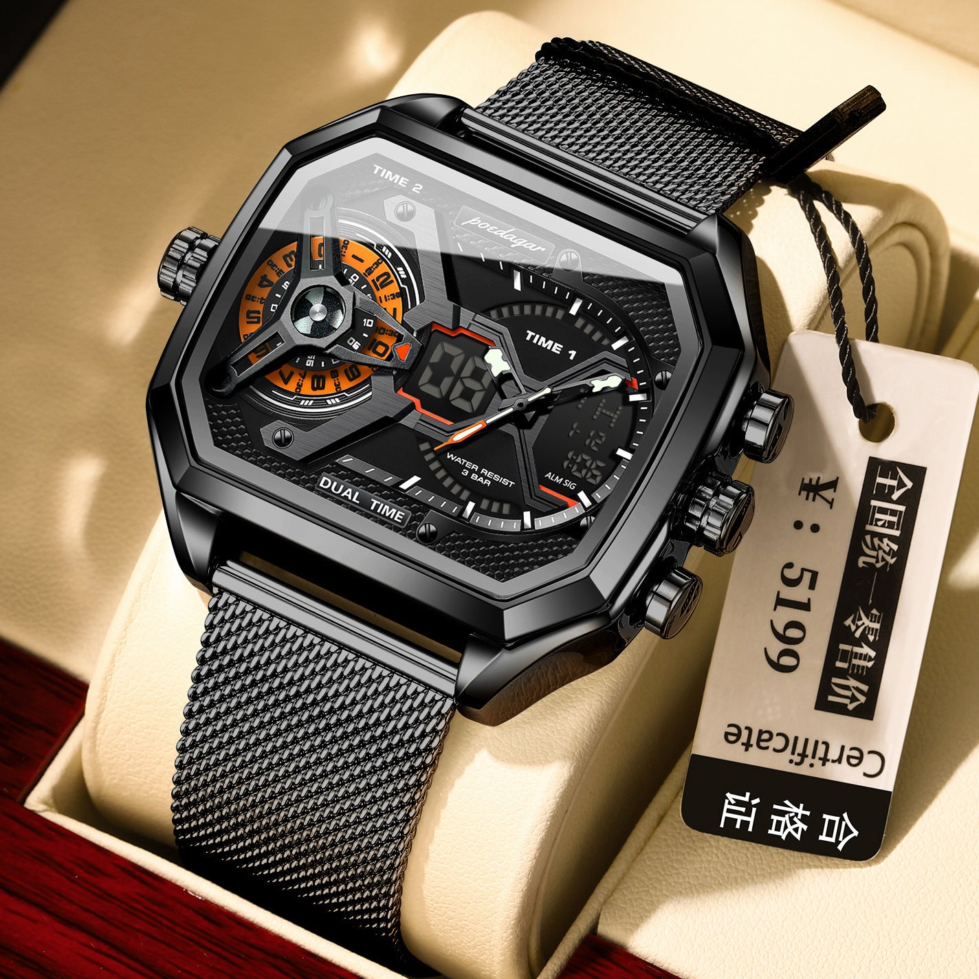 Luminous Waterproof Men's Sports Watch - 2.4" Display Digital Smartwatch with Mesh Band