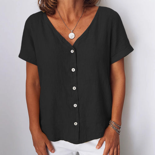 Casual Short-Sleeve V-Neck Cardigan Multi-Color Womens Shirt