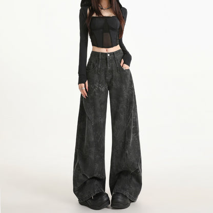 Women's Plus-Size Printed Pleated Straight-Leg Floor-Length Wide-Leg Pants