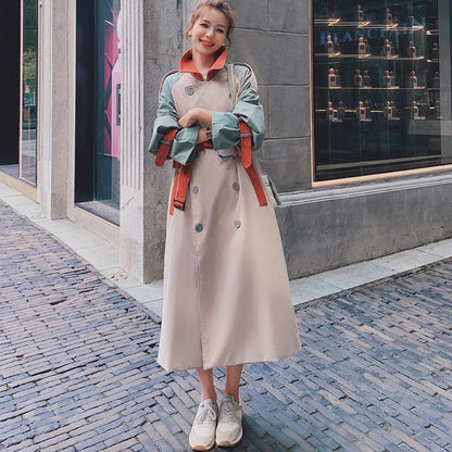 Women's loose long retro trench coat