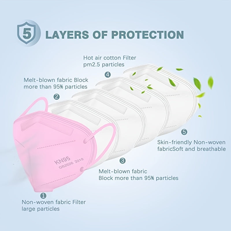 50pcs KN95 Face Masks: 5-Ply Breathable, Comfortable, And 95% Filter Efficiency - Perfect For Adults!