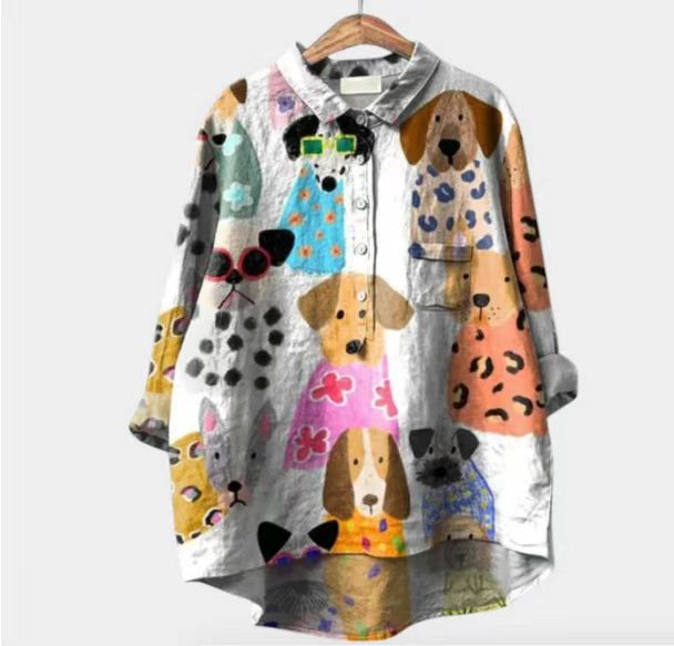 Long-sleeve Pullover Shirt With Digital Animal Print