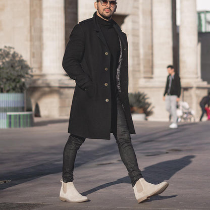 Mid-length casual coat Korean style loose windbreaker jacket men