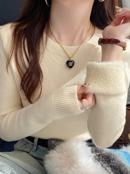 Round Neck Cashmere Sweater Women's Thick Retro
