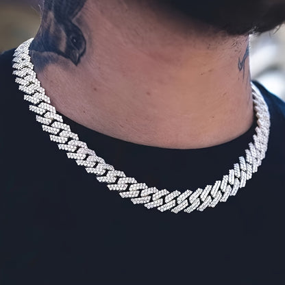 Men's Cuban Link Iced Out Necklace with Color Chains and Paved Rhinestones, Rapper CZ Cuban Chain Necklace for Women, Hip Hop Jewelry Gift