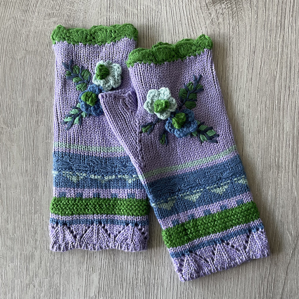 Handmade Crochet Fingerless Gloves - Vintage Embroidered Arm Warmers for Women