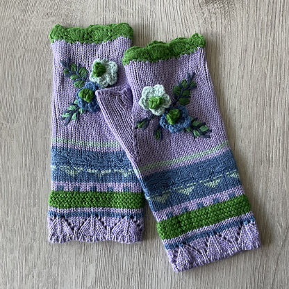 Handmade Crochet Fingerless Gloves - Vintage Embroidered Arm Warmers for Women