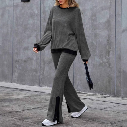 Autumn And Winter Casual Loose Homewear High-waist Elegant Slit Set
