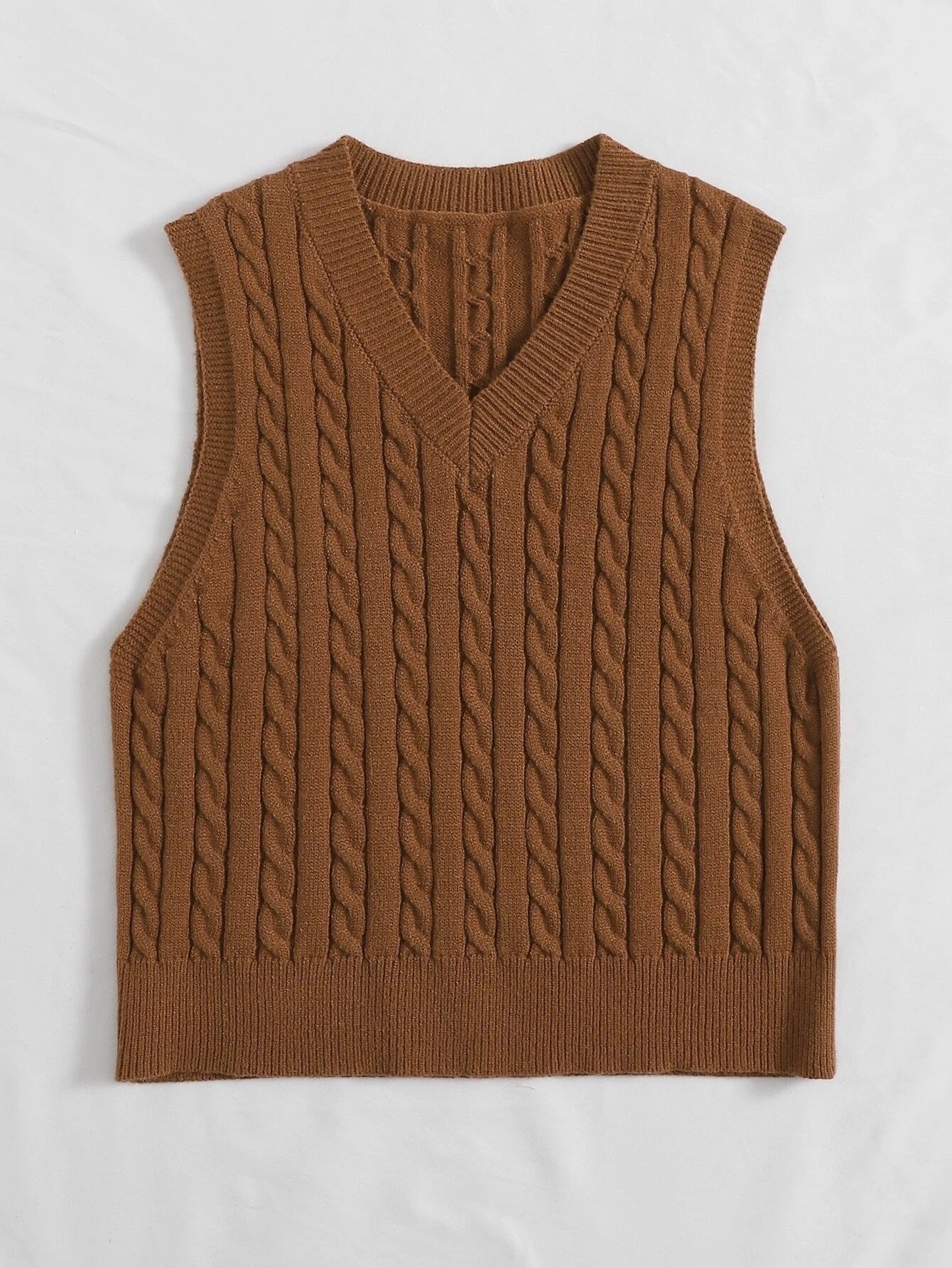 SpringSummer Knitted Cabled Vest Pullover With V-Neck