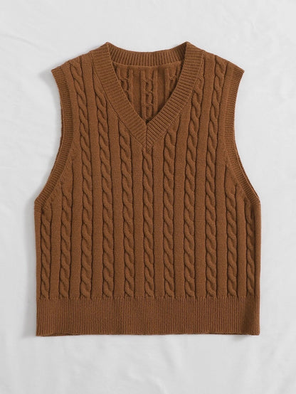 SpringSummer Knitted Cabled Vest Pullover With V-Neck