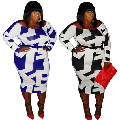 Women's Plus-size Long-sleeve Geometric-print Dress