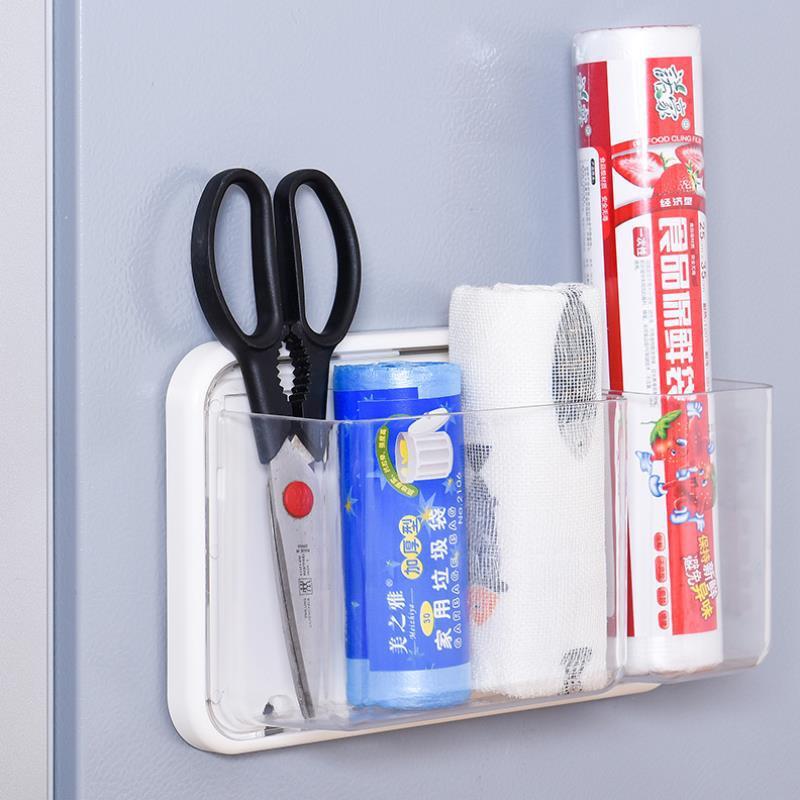 Refrigerator Shelf Magnet Free Perforated Cling Film Storage Rack Tissue Storage Box Side Wall Hanger Storage Box