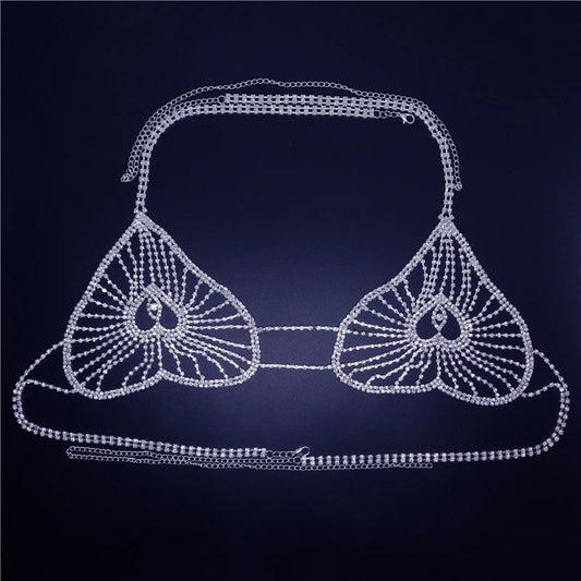 Peach Heart Shaped Rhinestone New Product Body Chain Set