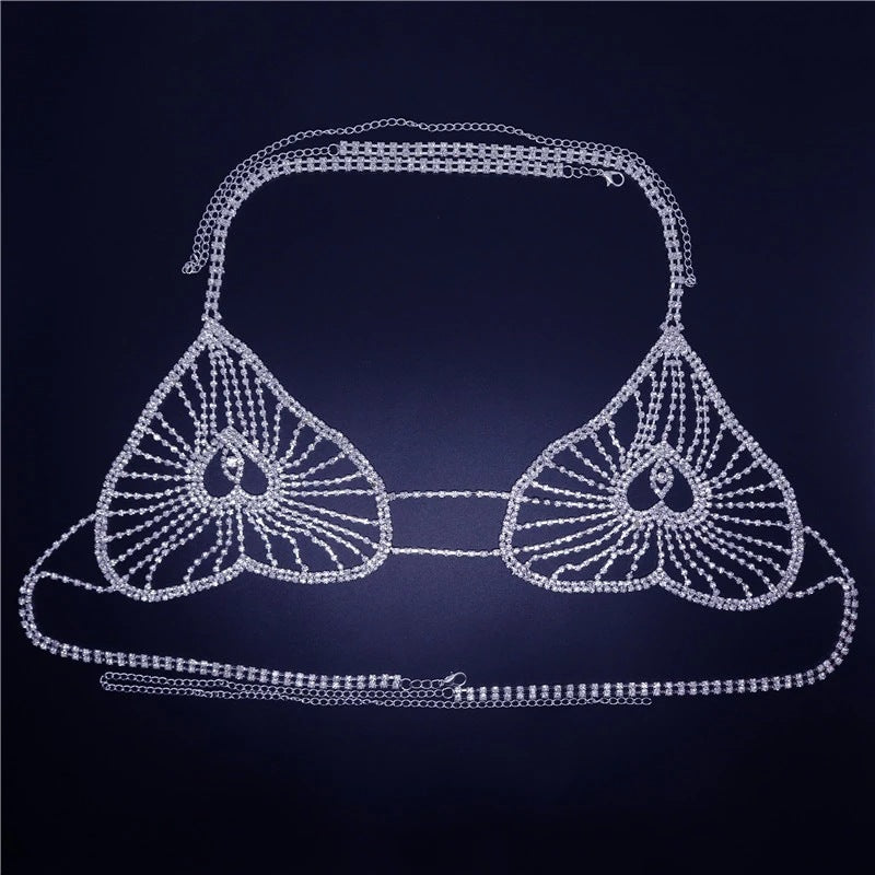 Peach Heart Shaped Rhinestone New Product Body Chain Set