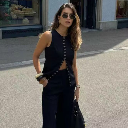Round Neck Sleeveless Vest Fashion Casual Pants Suit