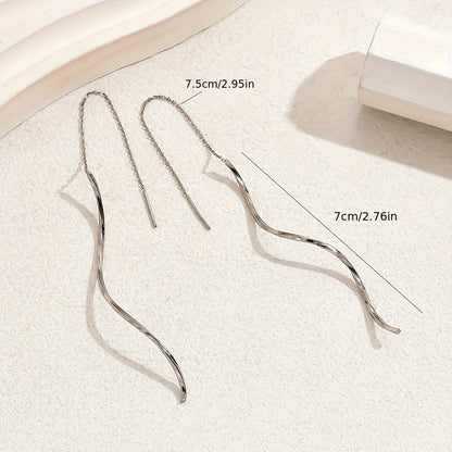 1 Pair of Temperament Simple Wave Adjustable Tassel Ear Wire Earrings