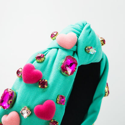 Baroque Valentine's Day Headband Female Hand-stitched Glass Charms Gemstones Sequins With Love