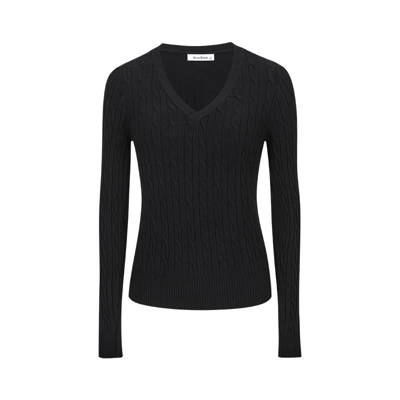 Women's Clothing Is Super Stylish With A High-end Simple And Versatile Cable-knit V-neck Sweater